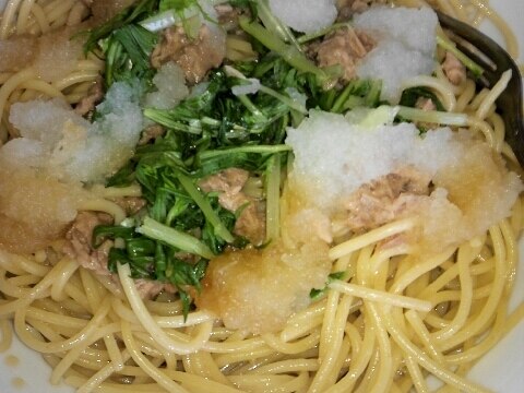 ツナ水菜大根おろしのさっぱりパスタ